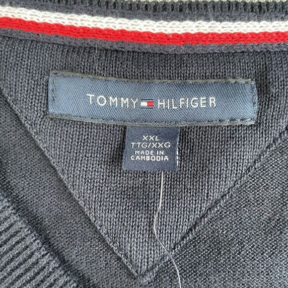 Tommy Hilfiger Mens Long Sleeve Cotton V-Neck Pullover Sweater Blue Size XXL NEW - Picture 7 of 11